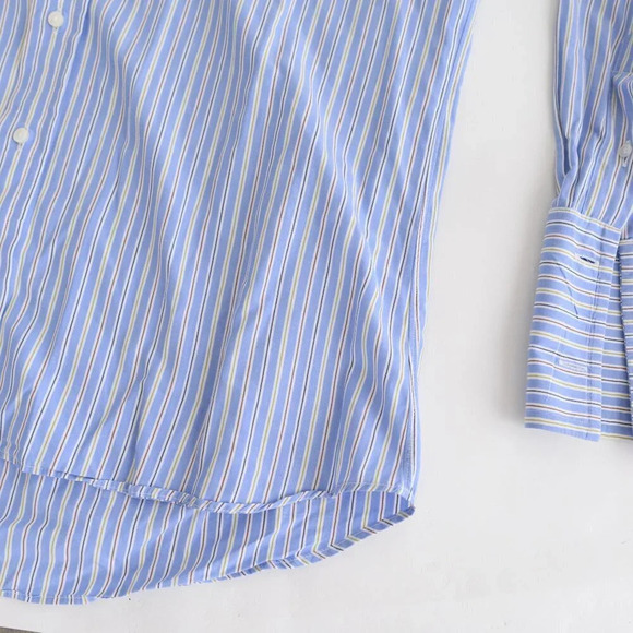 Vintage Burberry London Blue Stripe Button Down made in USA Dress Shirt - Picture 7 of 14
